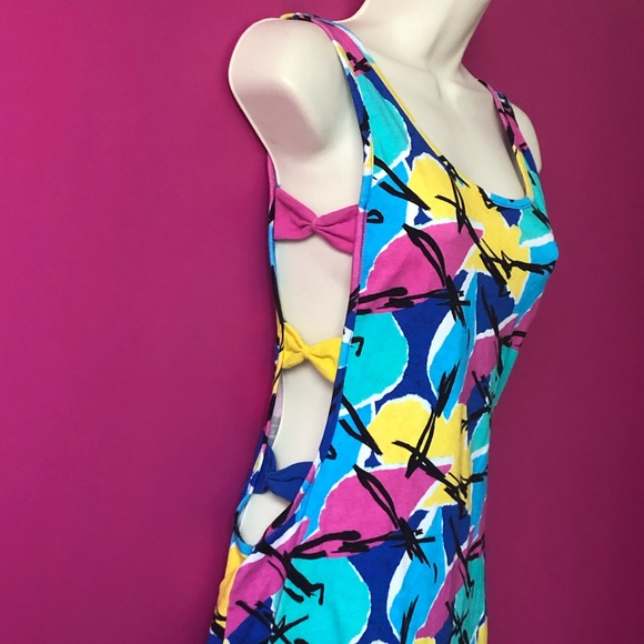 ASOS Bow Side Cut Out Dress Bright Abstract Print - Picture 5 of 8